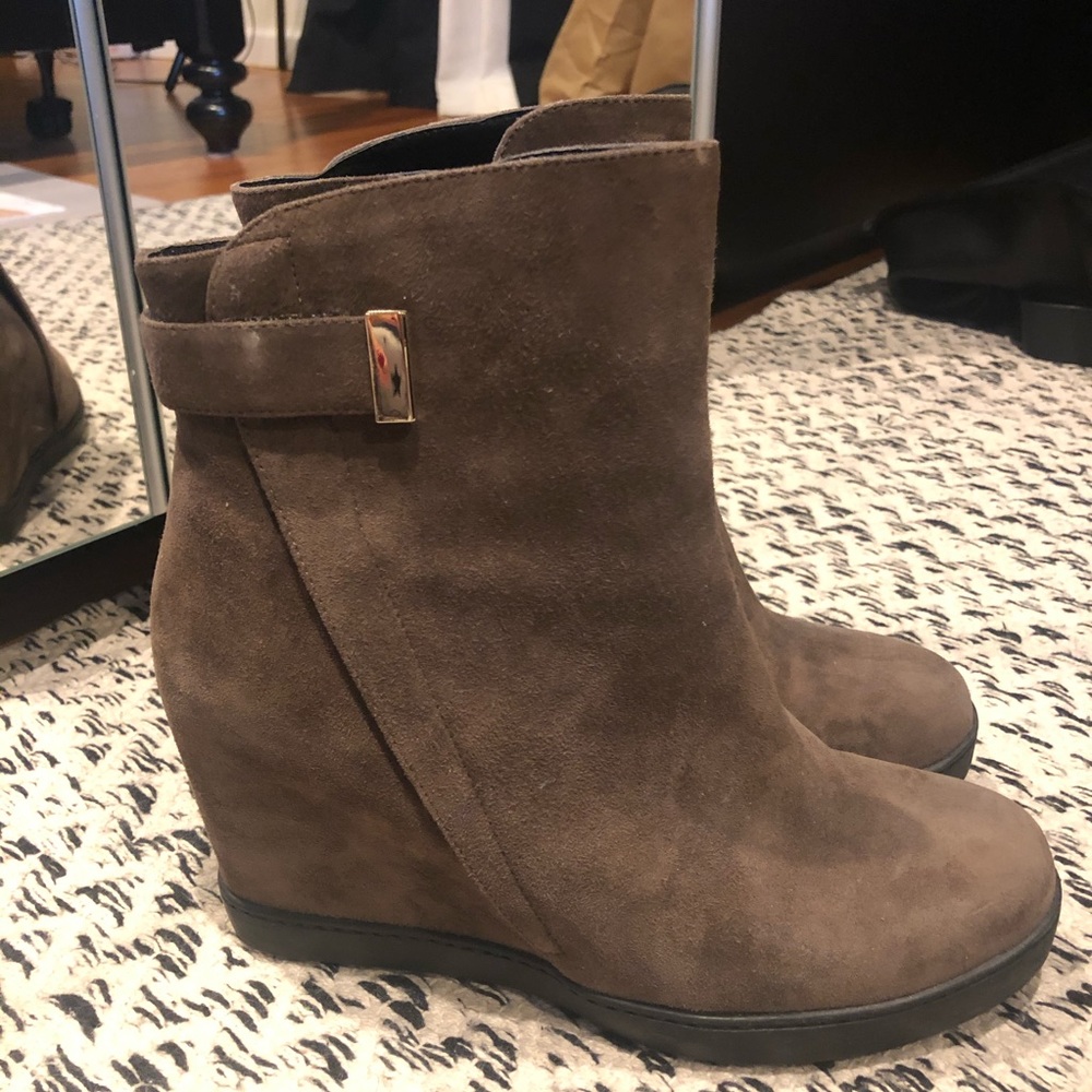 Brown Suede Wedge Booties
